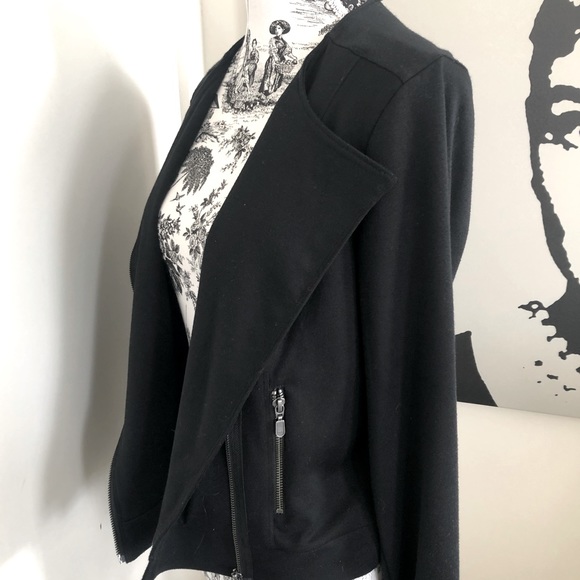 VALETTE Black Ponte Cotton Motocycle Jacket Asymmetrical Zipline Crop Size 10 - Picture 6 of 17